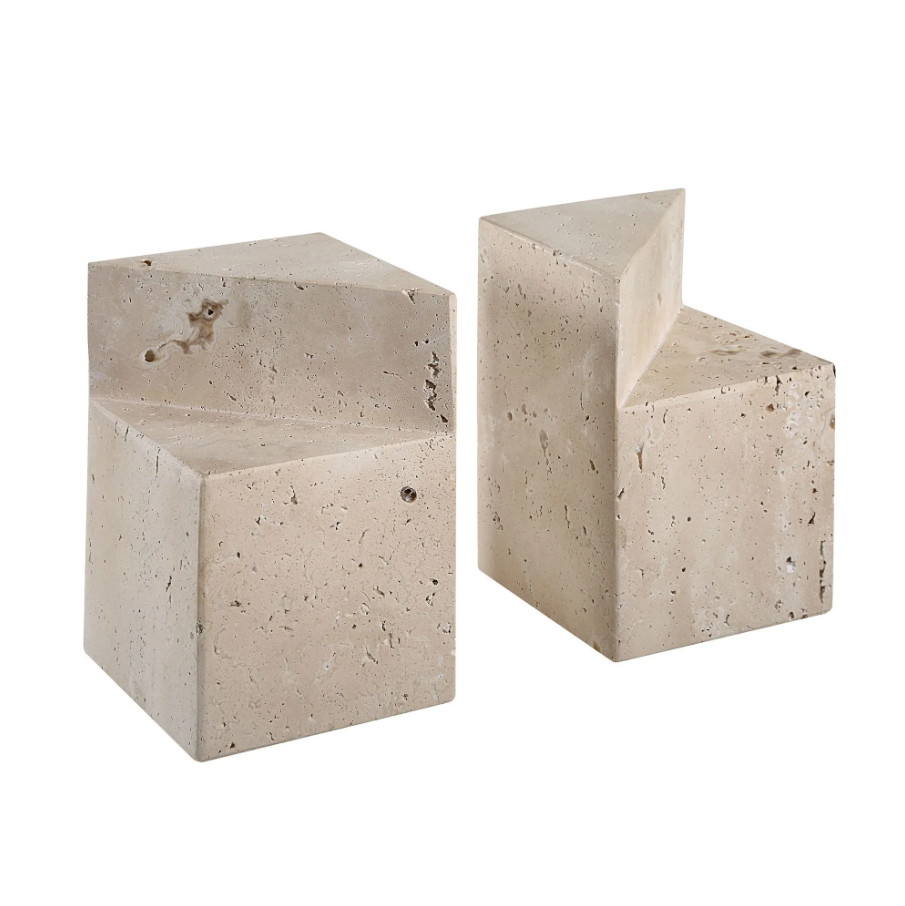 Natural Travertine Block Bookend