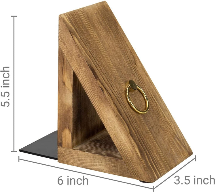 Burnt Wood Triangle Bookends with Brass Rings