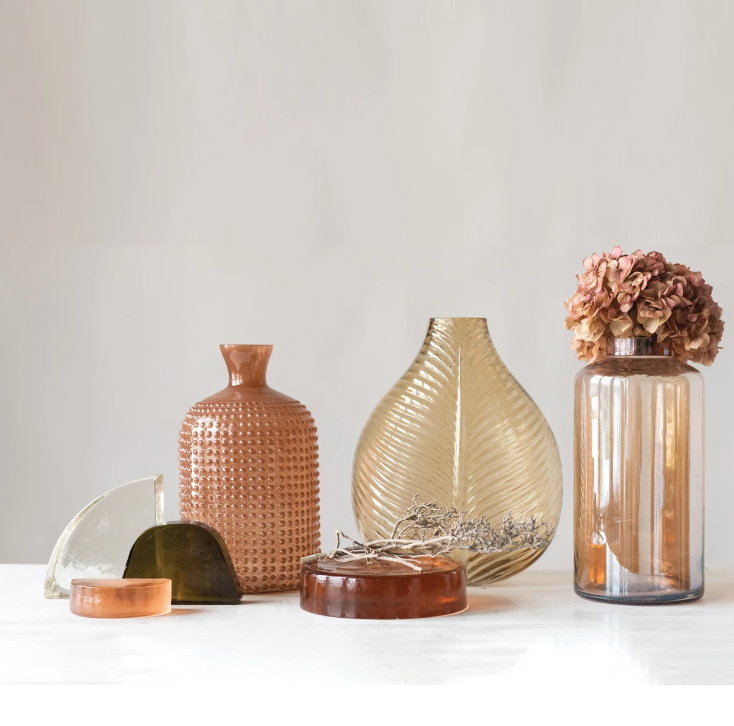 Clear Recycled Glass Quarter-Circle Bookend