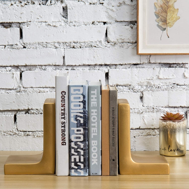 Gold-Finish Concrete L-Shaped Bookends