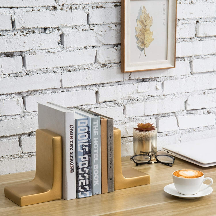 Gold-Finish Concrete L-Shaped Bookends
