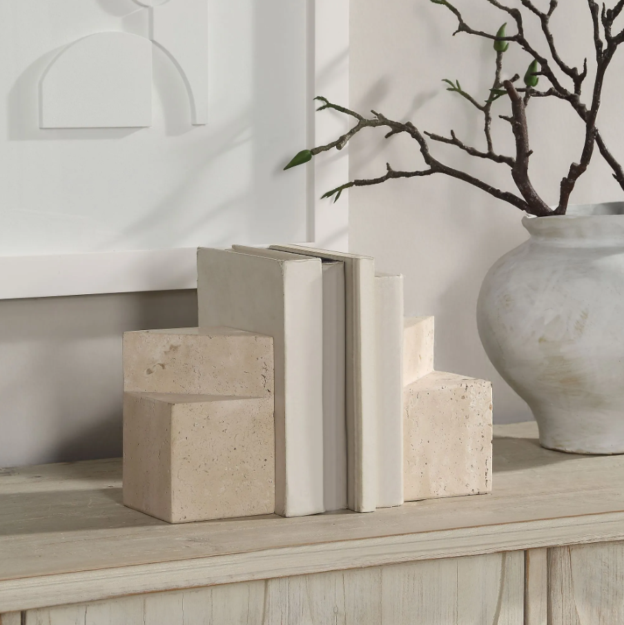 Natural Travertine Block Bookend
