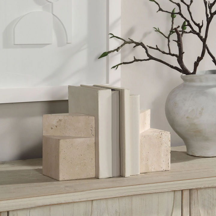 Natural Travertine Block Bookend