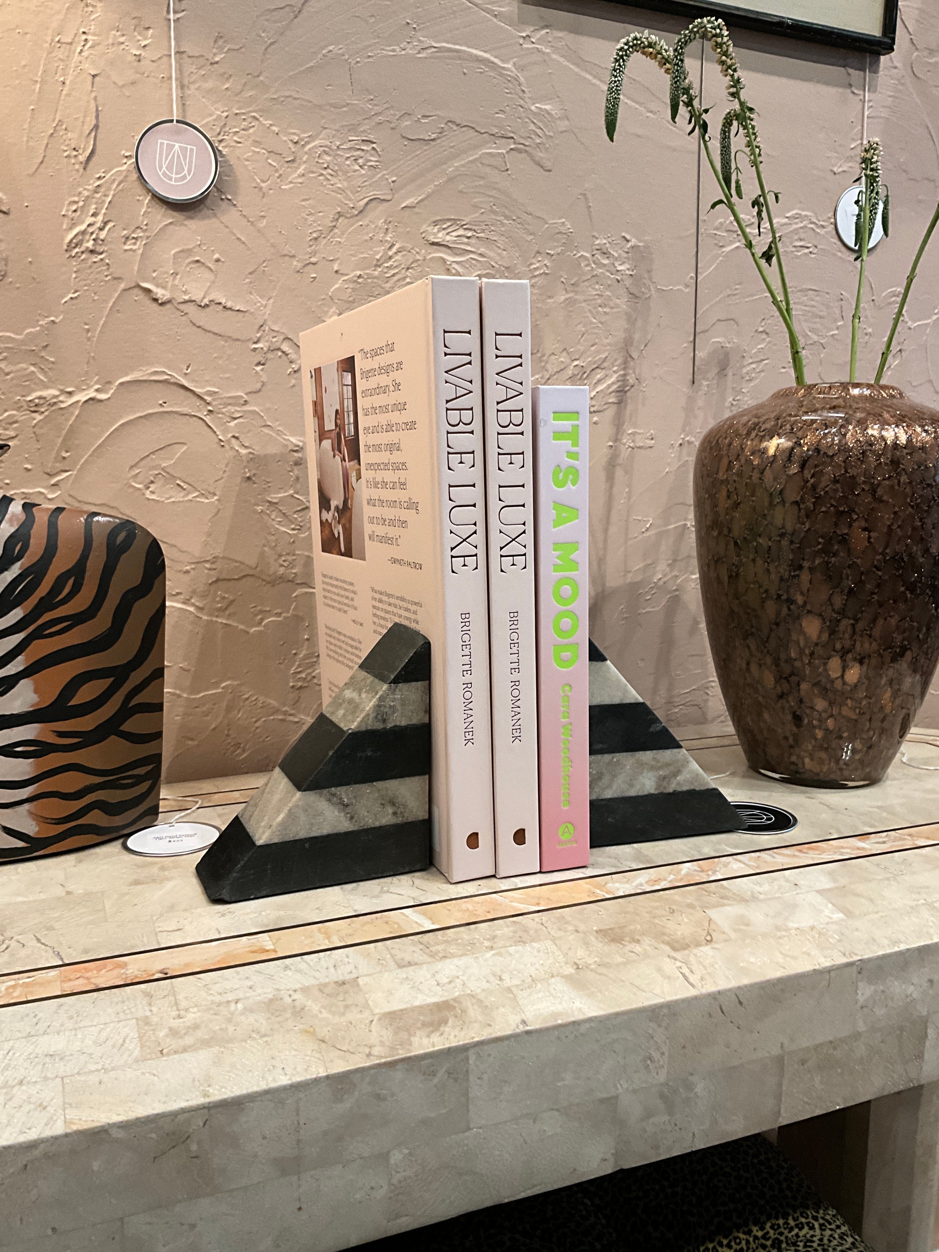Grey & White Striped Stone Bookends