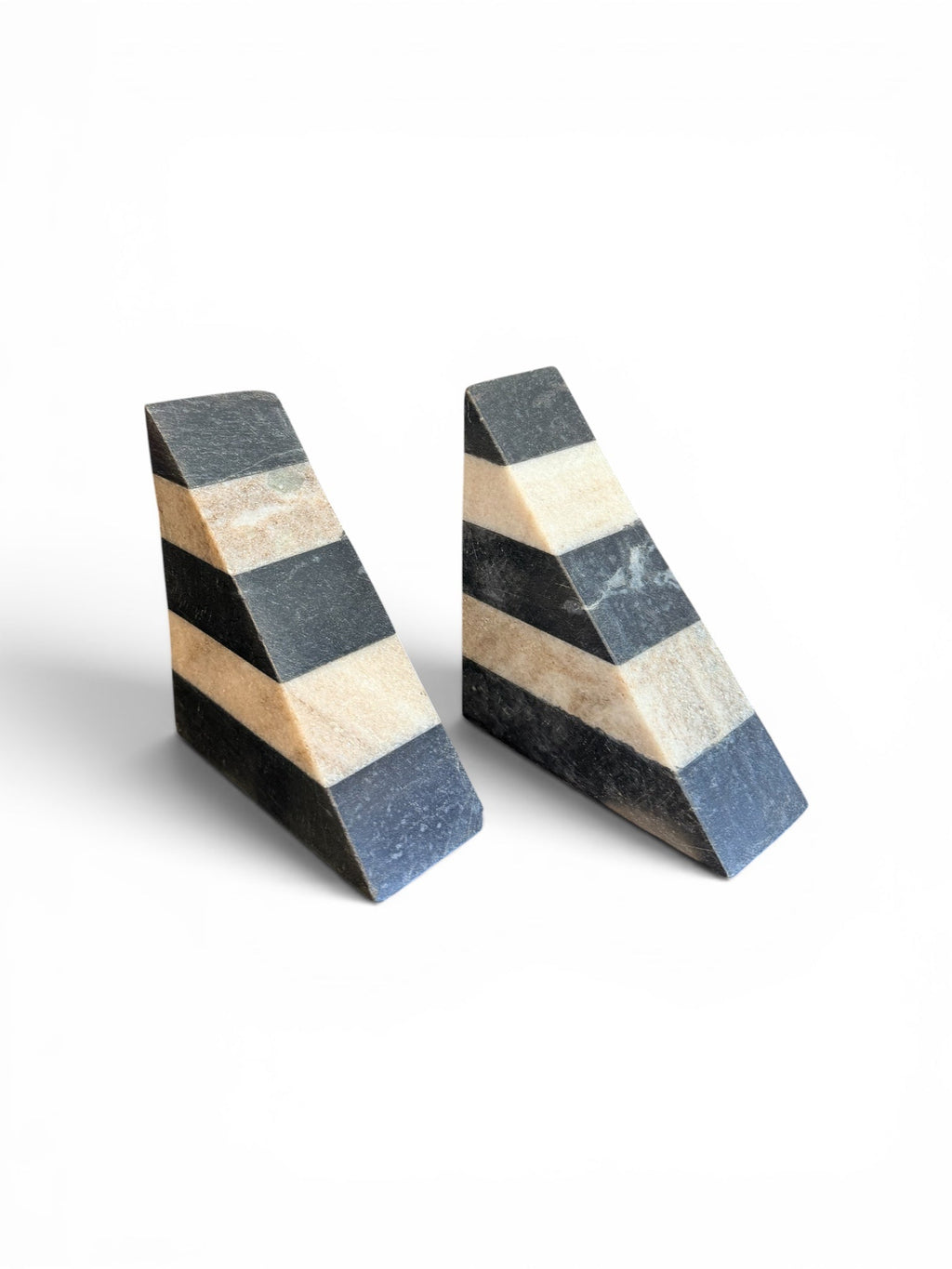 Grey & White Striped Stone Bookends