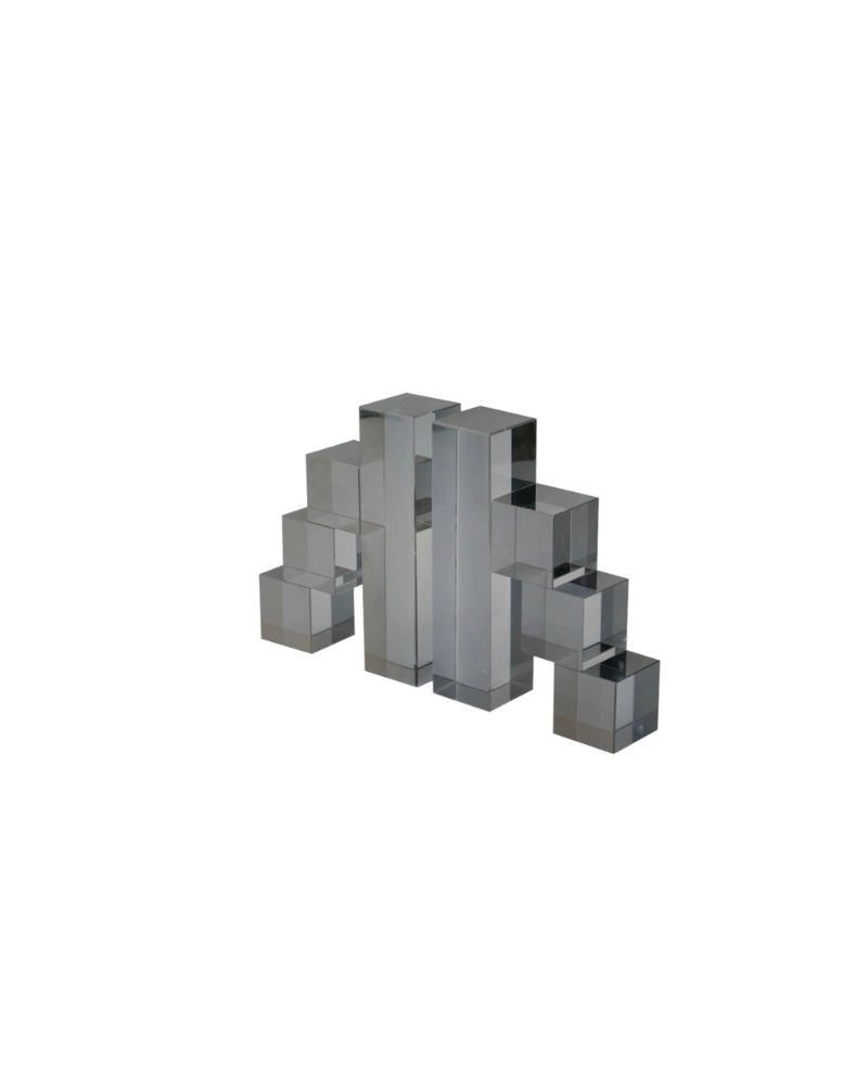 Smoke Crystal Glass Block Bookends