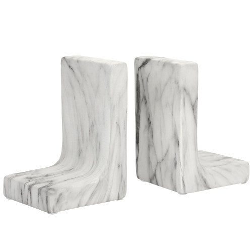 White Marble-Effect Ceramic Bookends