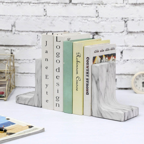 White Marble-Effect Ceramic Bookends