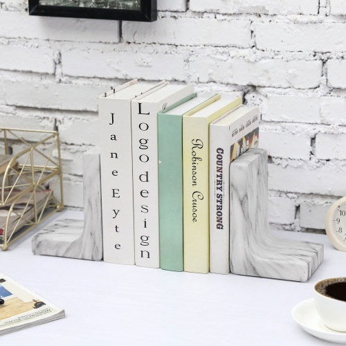 White Marble-Effect Ceramic Bookends