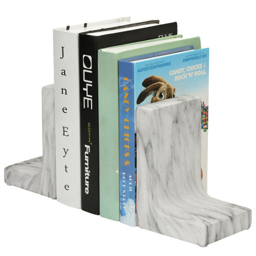 White Marble-Effect Ceramic Bookends