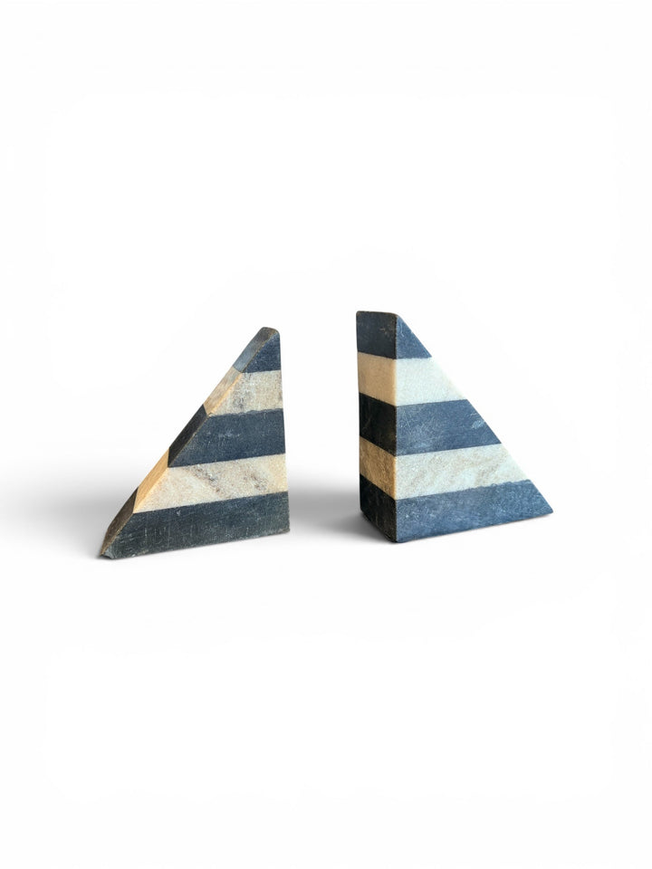 Grey & White Striped Stone Bookends