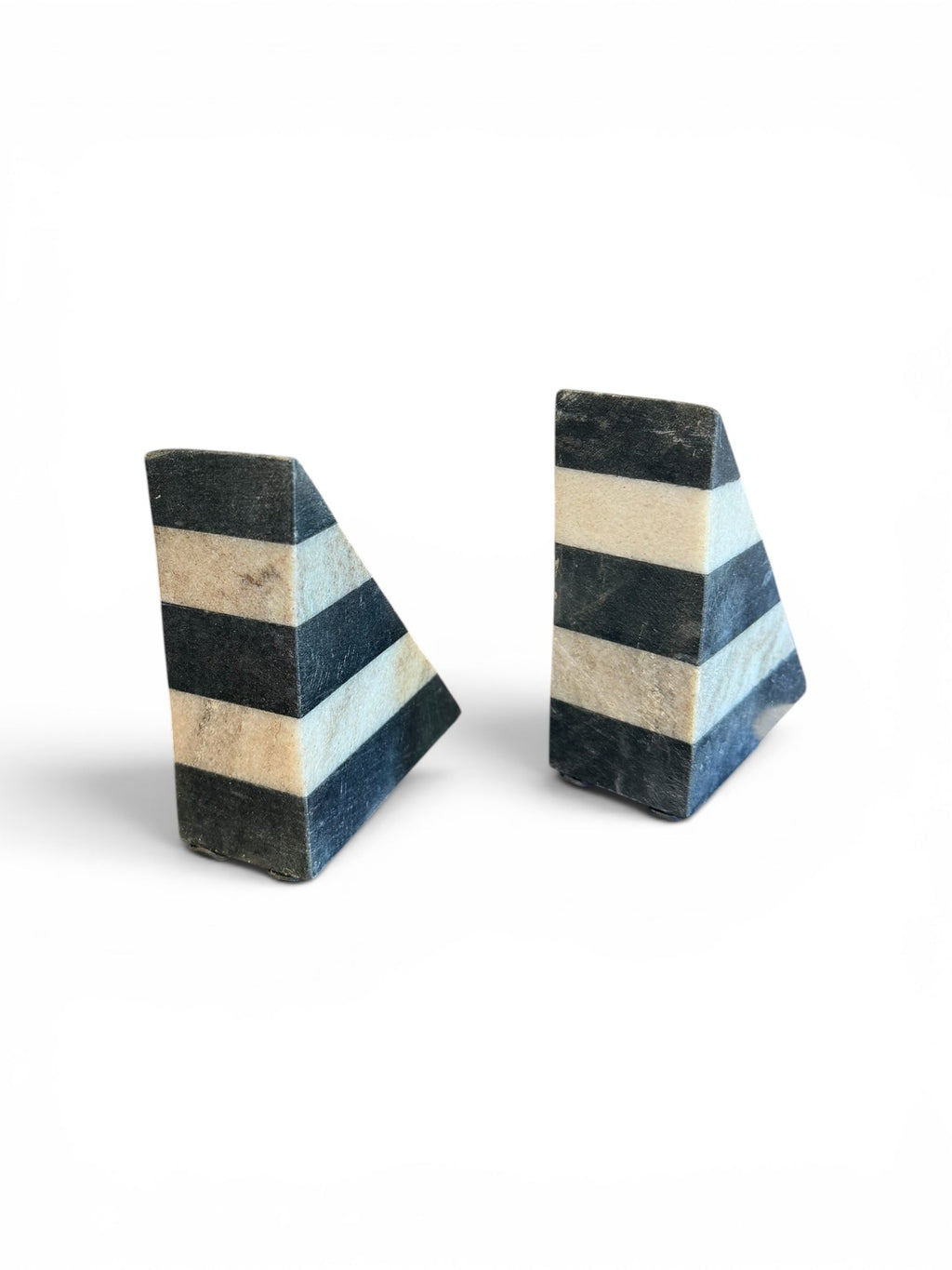 Grey & White Striped Stone Bookends