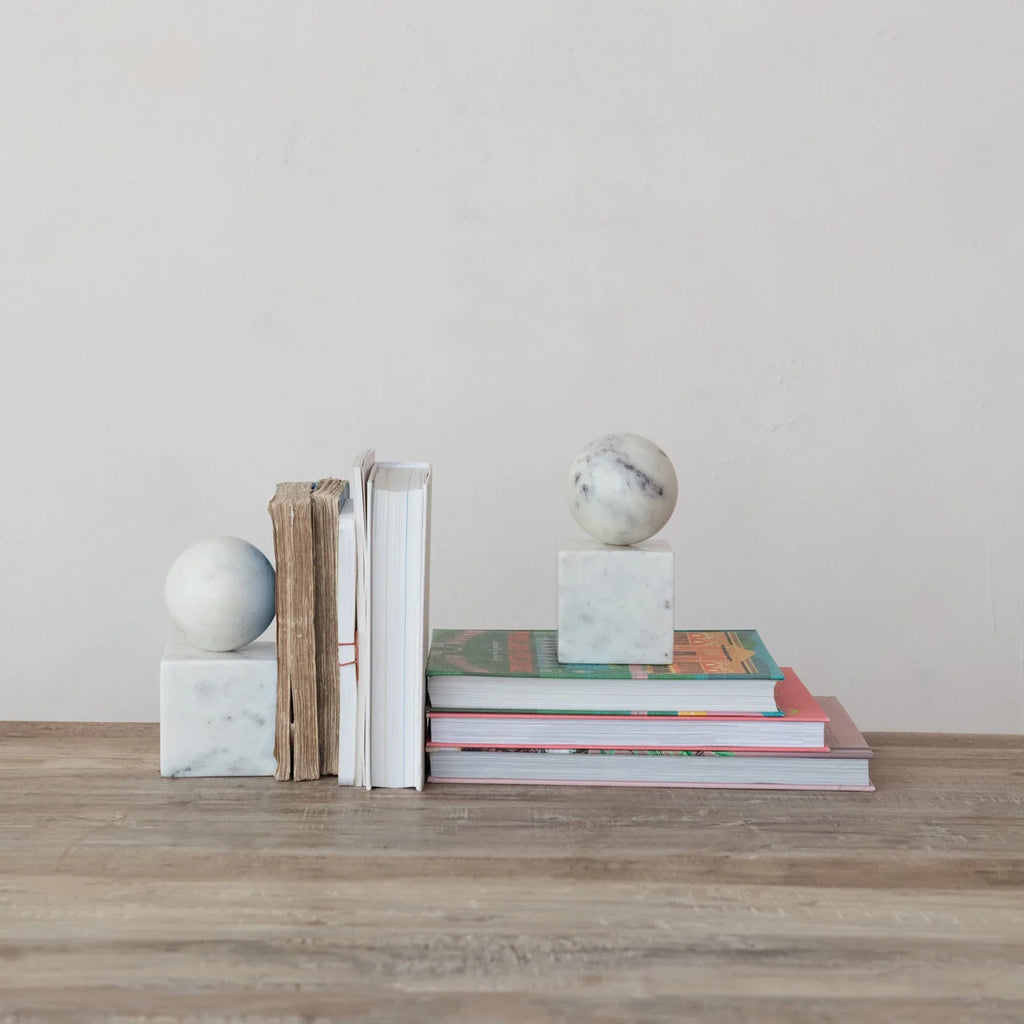 White Marble Block Bookends