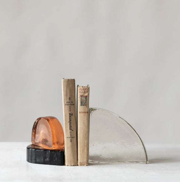 Clear Recycled Glass Quarter-Circle Bookend