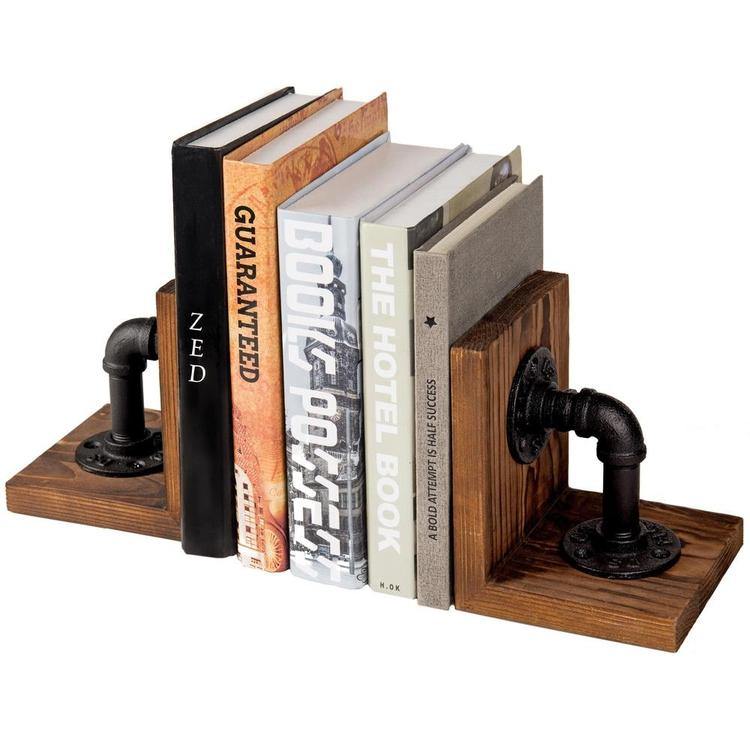Brown Wood & Industrial Pipe Bookends