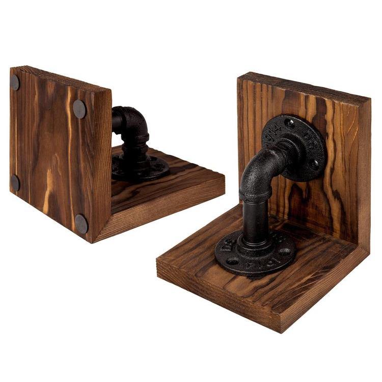 Brown Wood & Industrial Pipe Bookends