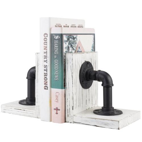 Whitewashed Wood & Industrial Pipe Bookends