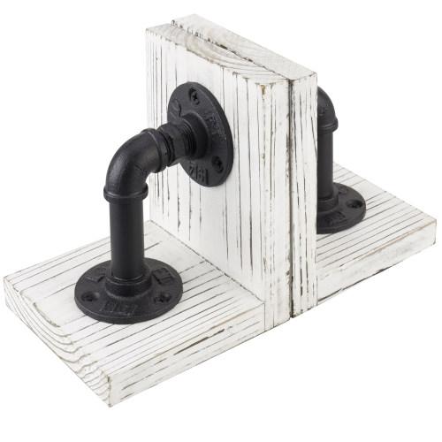 Whitewashed Wood & Industrial Pipe Bookends