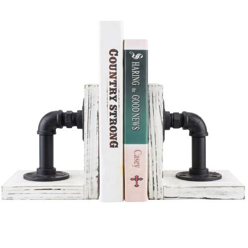 Whitewashed Wood & Industrial Pipe Bookends