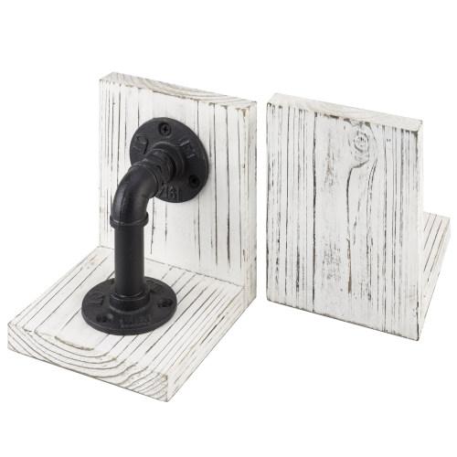 Whitewashed Wood & Industrial Pipe Bookends