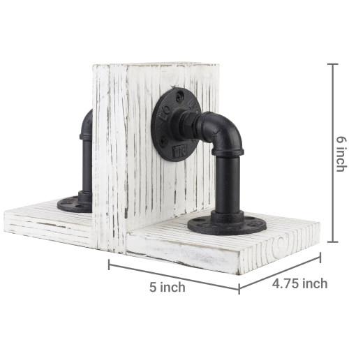 Whitewashed Wood & Industrial Pipe Bookends