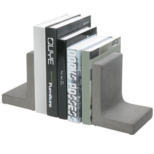 Grey Concrete L-Shaped Bookends